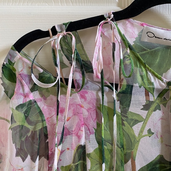 OSCAR DE LA RENTA Bow-Detailed Floral Print Silk-Chiffon Blouse Sz12 - Picture 14 of 15
